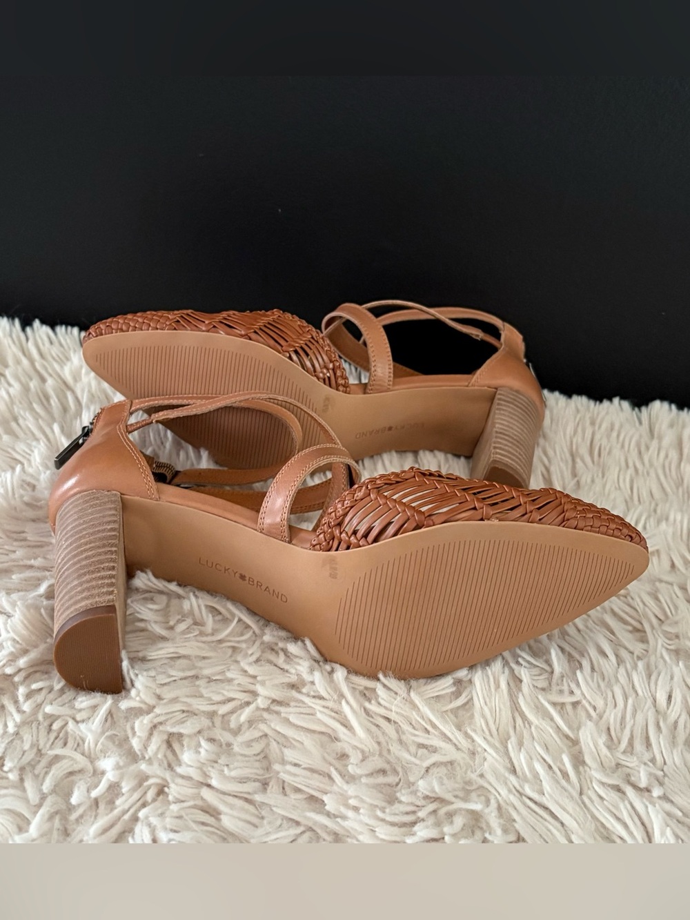 NEW Lucky Brand Womens Mollwin Heeled Pump Brown Leather Wedge Size 8.5 M - Picture 6 of 8